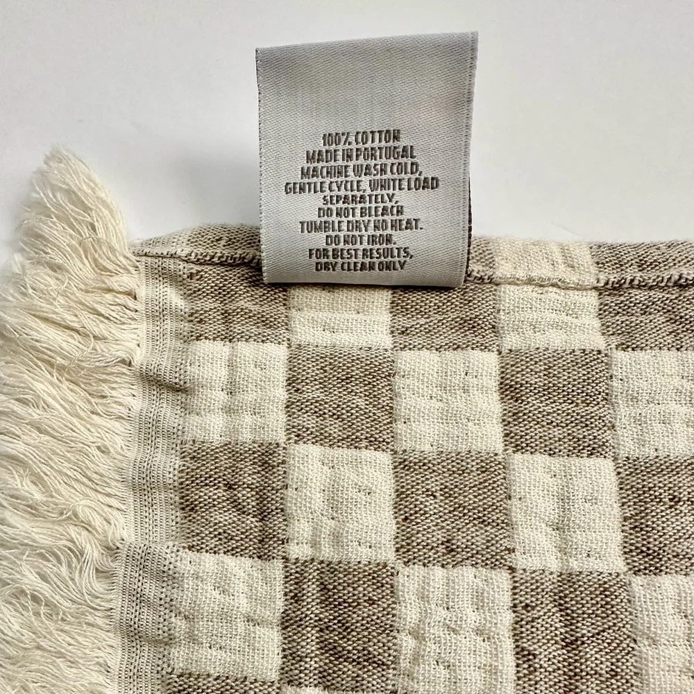 🎁Texteis Penedo Throw Blanket - Mini Check Throw - Taupe & Oatmeal Cotton Check